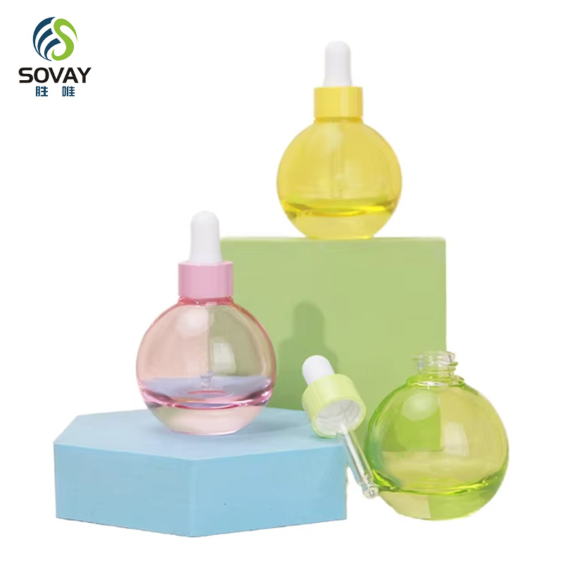 SE48N Luxury 10ml 20ml 30ml 50ml Clear Round Essential Oil Glass Dropper Bottle Serum Bottle with Gold Silver Collar Dropper Cap