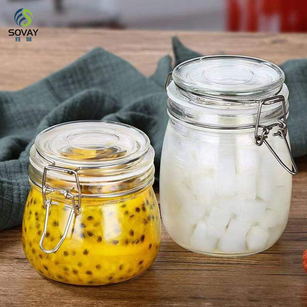 SG06 Jam Jar Airtight Glass with Stainless Steel Clip 125ml 280ml 380ml 500ml 750ml 1000ml 1500ml 2000ml 3000ml Storage Bottles & Jars Cover