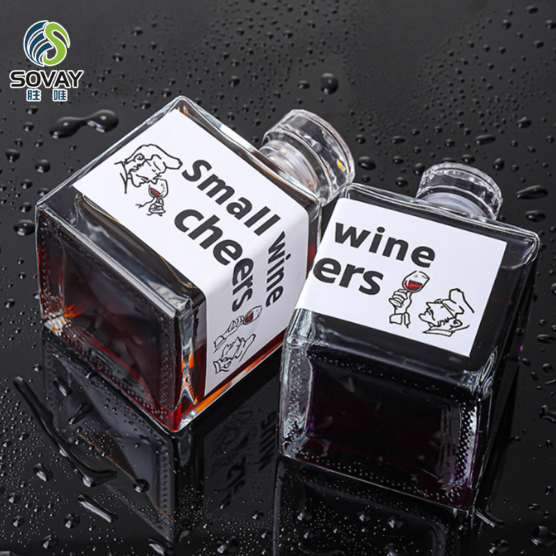 SW126N Custom Label 250ml 500ml Square Shaped Glass Wine Bottle Glass Liquor Bottle with Cork Stopper for Tequila Vodka Spirit Whisky