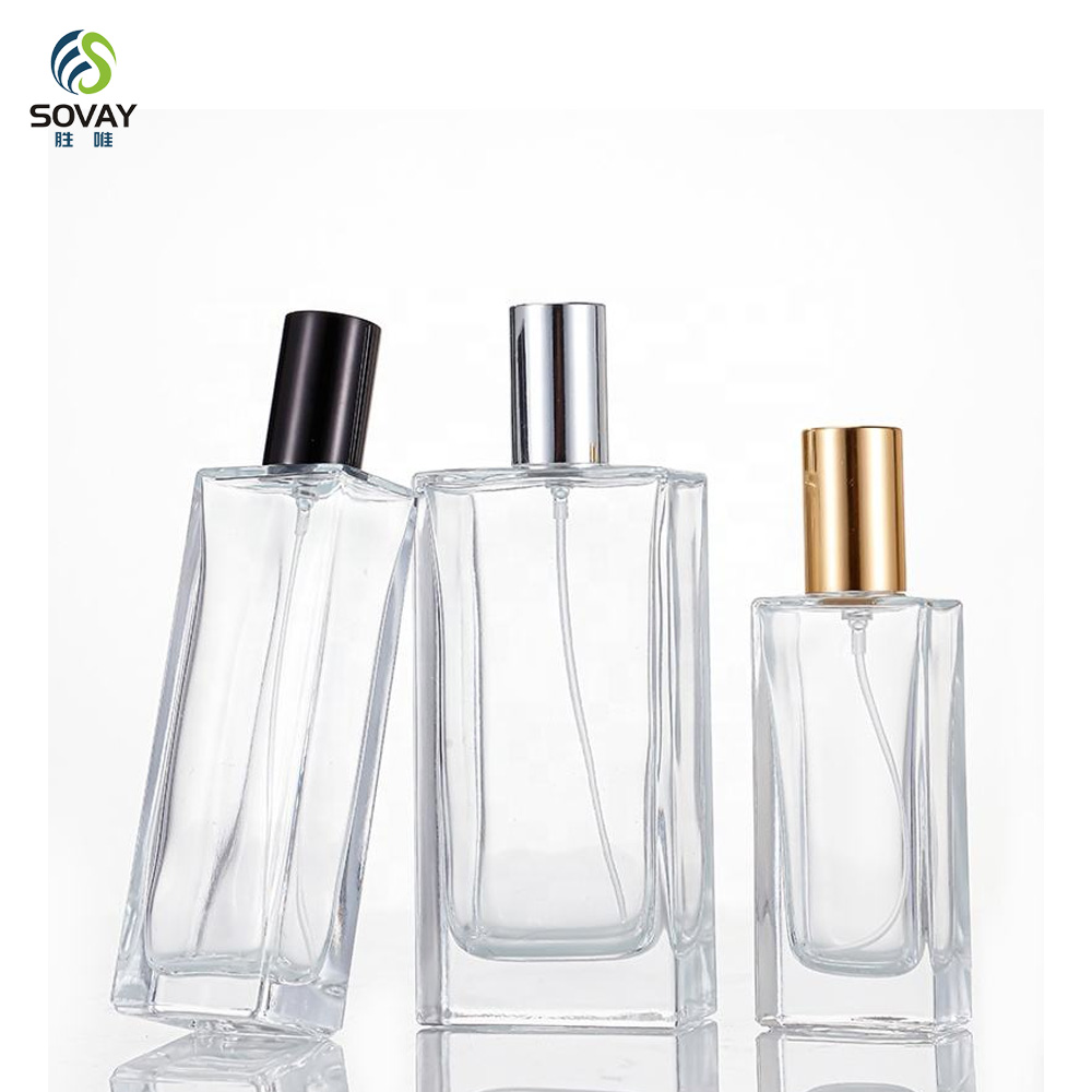 SP45 High Quality Clear Glass Spray Perfume Bottle Thick Bottom Square Empty 30ml 50ml 60ml 100ml Refillable Perfume Atomizer Bottle