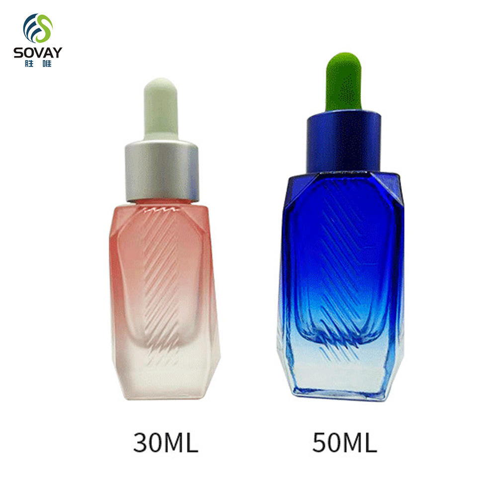 SE59 Luxury 30ml 50ml Flat Shoulder Square Serum Bottle Empty Thick Bottom 30 Ml Square Glass Essential Oil Bottle with Dropper
