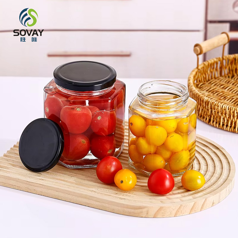 SG17 Sample Provided 45ml 100ml 180ml 280ml 380ml 500ml 730ml Hexagonal Honey Glass Jar Jam Jar with Lid