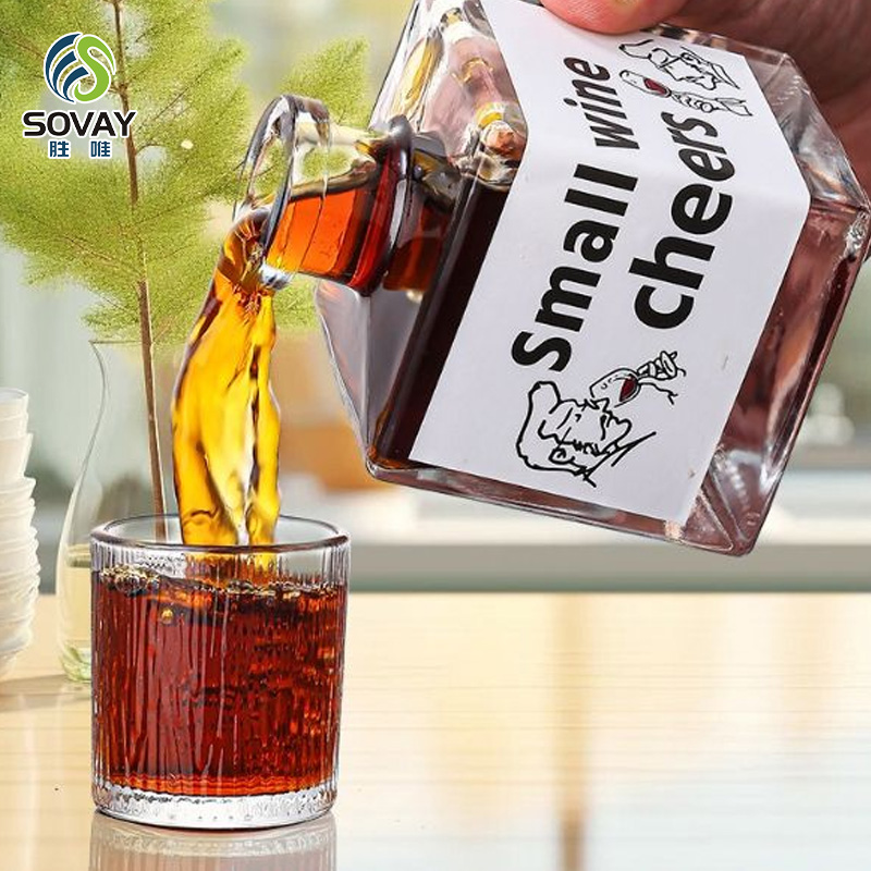 SW126N Custom Label 250ml 500ml Square Shaped Glass Wine Bottle Glass Liquor Bottle with Cork Stopper for Tequila Vodka Spirit Whisky