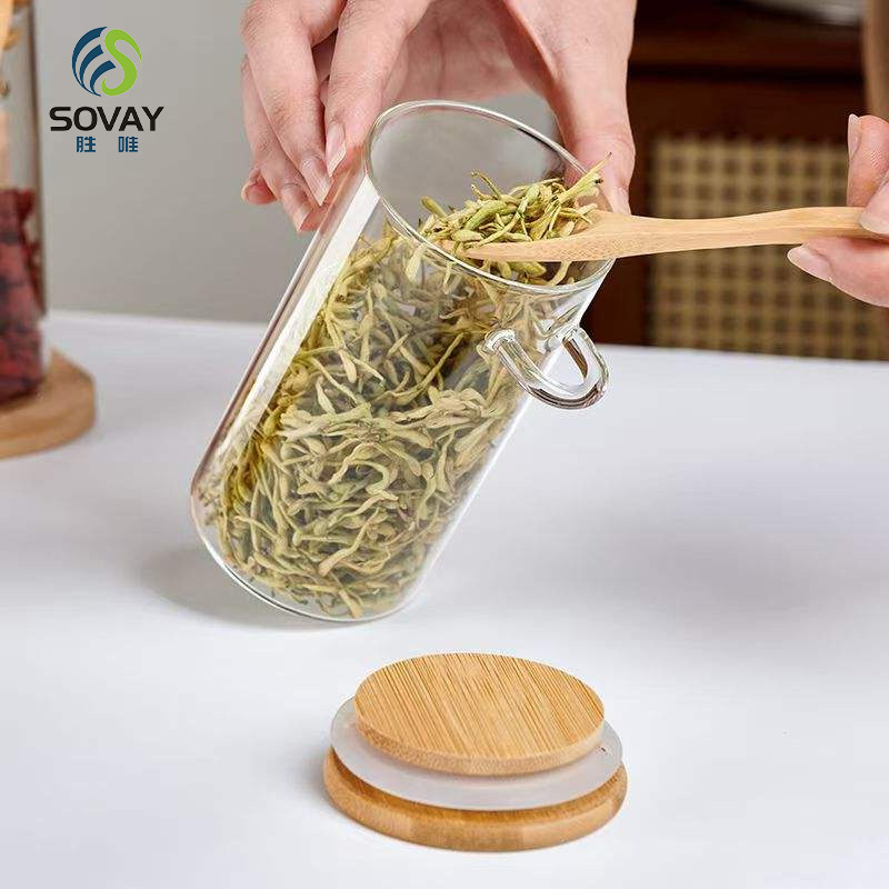 SG50N Wholesale 300ml 350ml 450ml 600ml 650ml 800ml 1000ml Sealed Glass Jar with Wooden Lid and Spoon for Seasoning Sauce Candies Household Containers Storage Jar