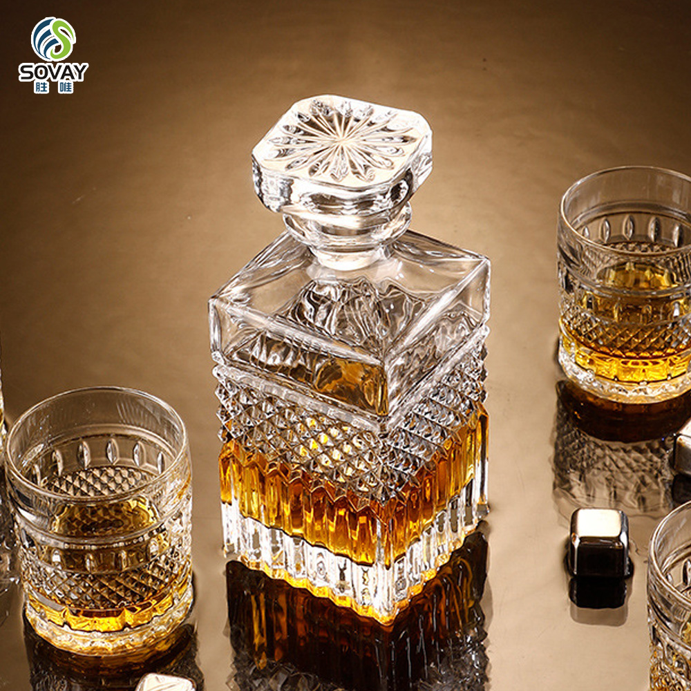 SW145N Wholesale 750ml Whiskey Decanter Crystal Lead Free Glass Whiskey Decanter with Round Glass Stopper