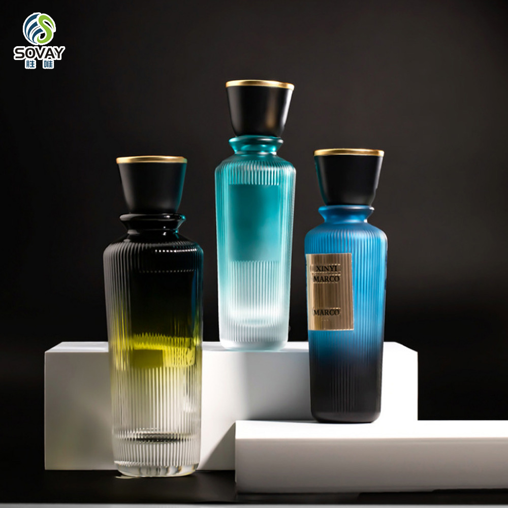 SP49 High-Permeability Straight Slender Glass Clear Empty Perfume Bottles 50ml 100ml 180ml with Vertical Stripe Labeling Area