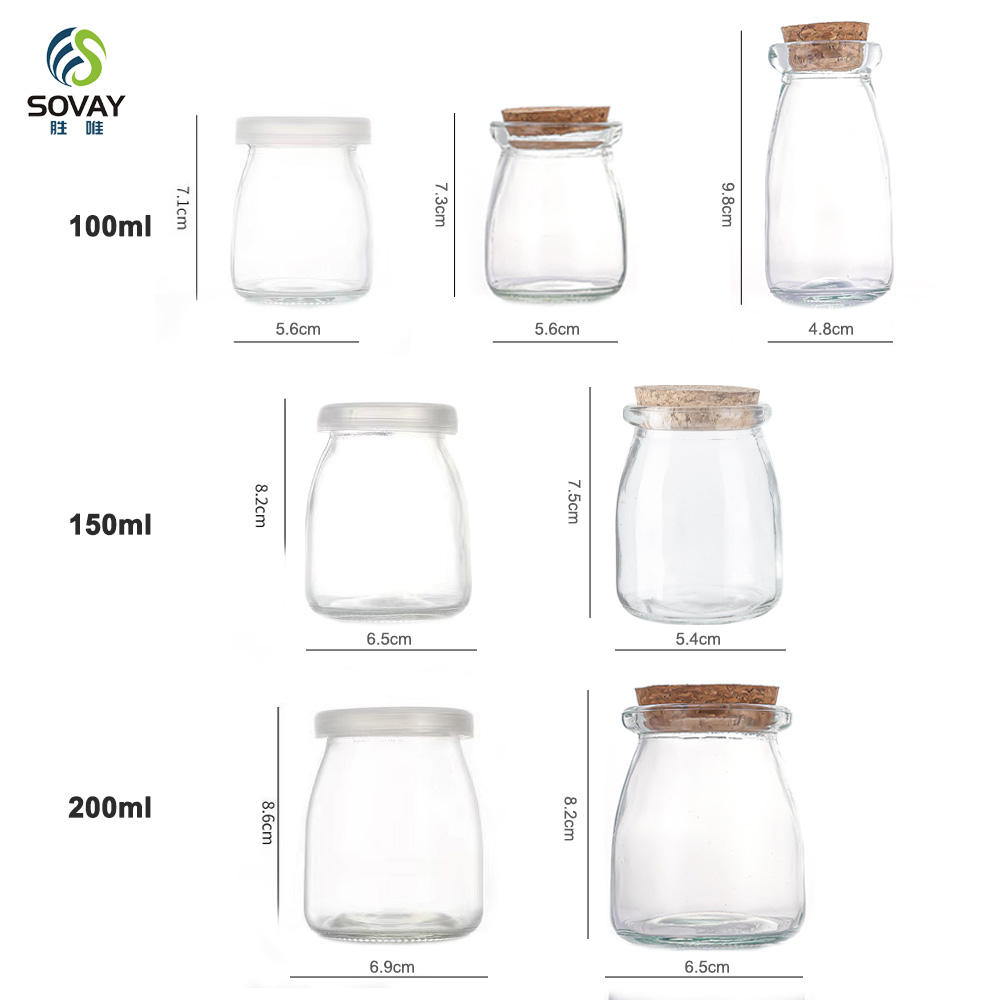 SG64N Empty Yogurt Container Glass Cookie 100ml 150ml Pudding Packaging Coconut Pudding Cream for Curling Hair Pudding Jar 200 Ml