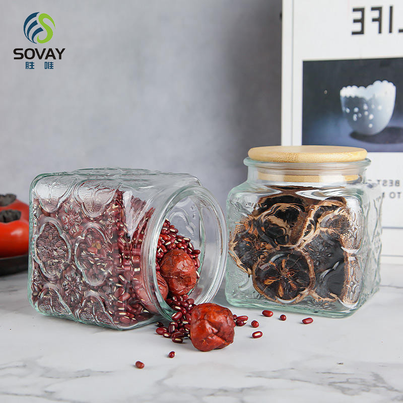 SG44N 500ml 750ml 1000ml Vintage Glass Canister Storage Jar with Seal Wooden Lid Retro Design for Household Dried Fruit Snacks Glass Storage Jars