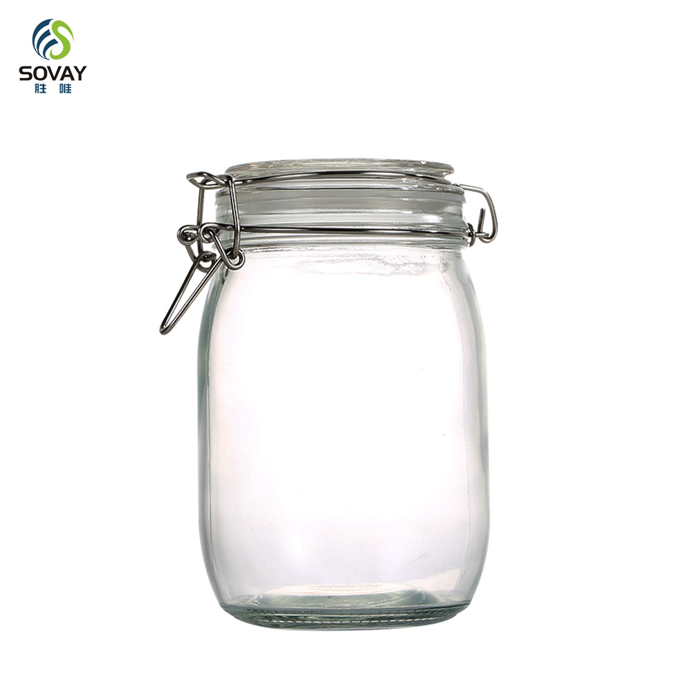 SG06 Jam Jar Airtight Glass with Stainless Steel Clip 125ml 280ml 380ml 500ml 750ml 1000ml 1500ml 2000ml 3000ml Storage Bottles & Jars Cover
