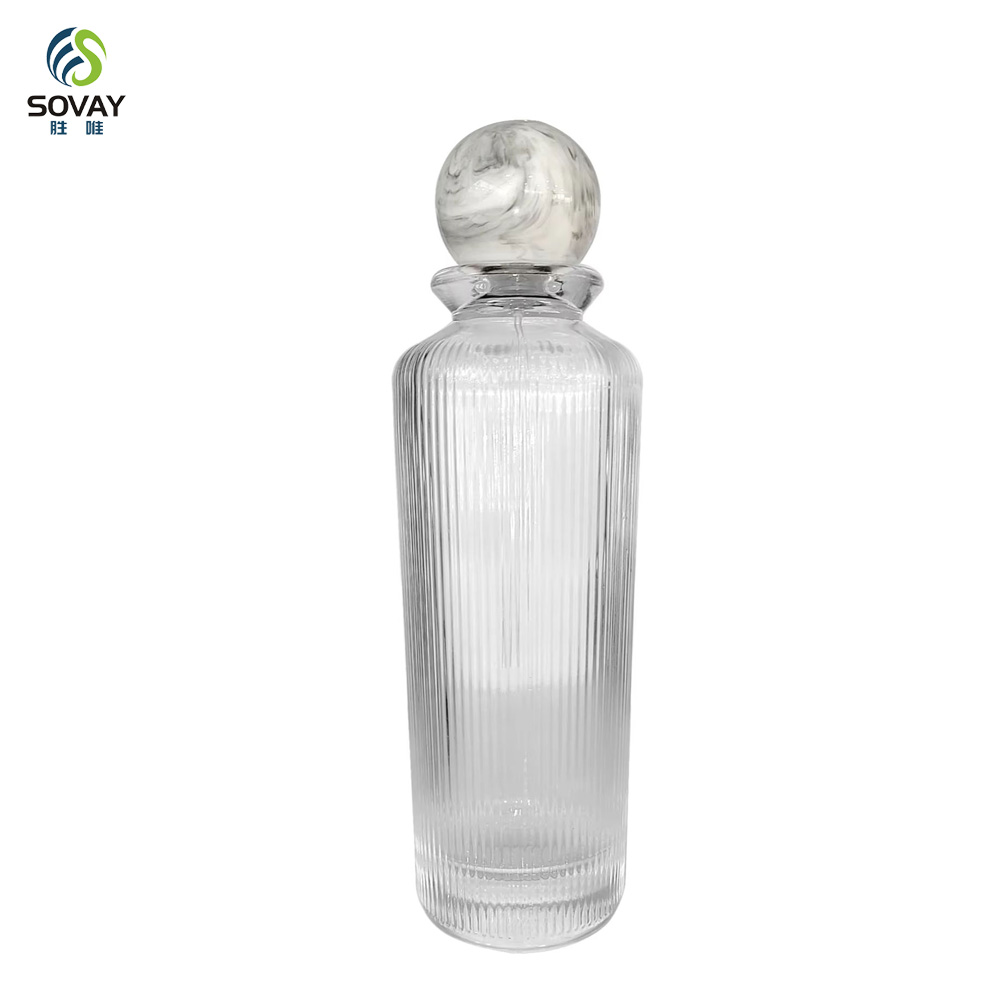 SP49 High-Permeability Straight Slender Glass Clear Empty Perfume Bottles 50ml 100ml 180ml with Vertical Stripe Labeling Area