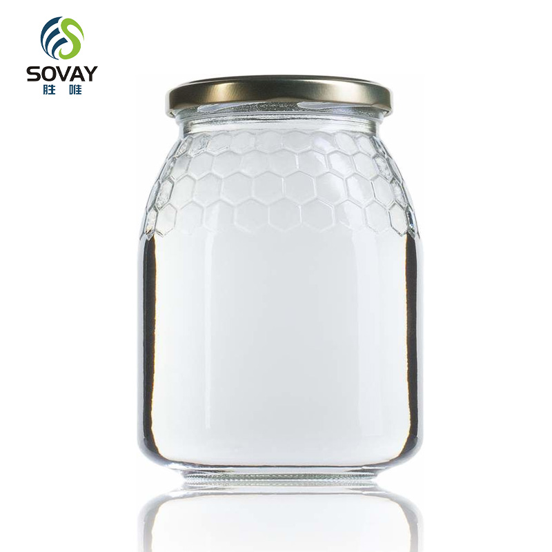 SG52 New Design 650ml 760ml Honeycomb Shape Glass Jar with Lug Cap for Honey Pickle Jam Sauce