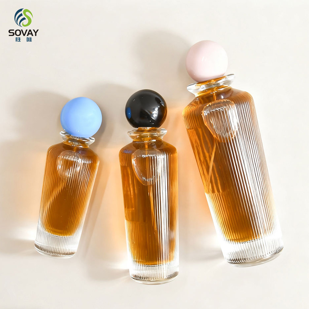 SP49 High-Permeability Straight Slender Glass Clear Empty Perfume Bottles 50ml 100ml 180ml with Vertical Stripe Labeling Area
