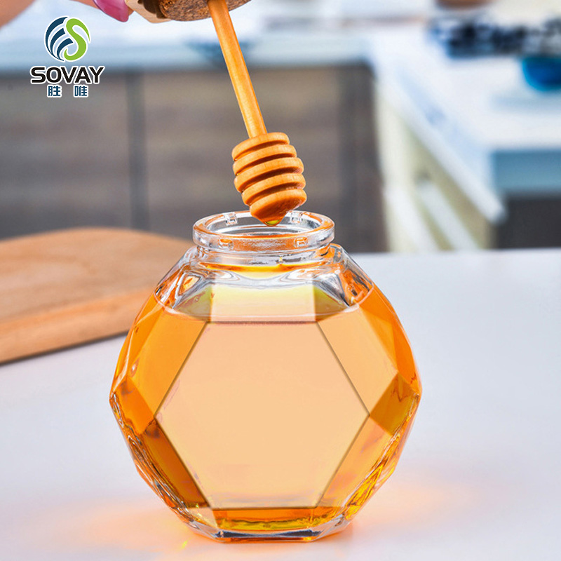 SG27N Customize 200ml 330ml Honey Glass Jar Candy Jar with Black Metal Lid
