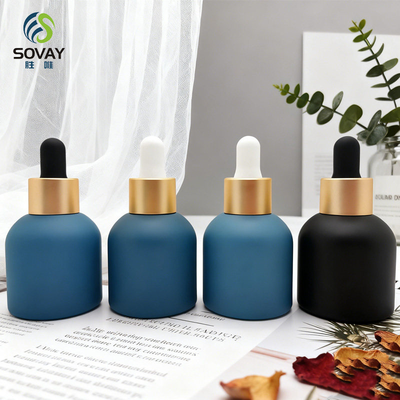 SE41N Custom Label Cylinder Blue Essential Oil Bottle 30ml Empty Spray Perfume Oil Bottle Glass with OEM Lids