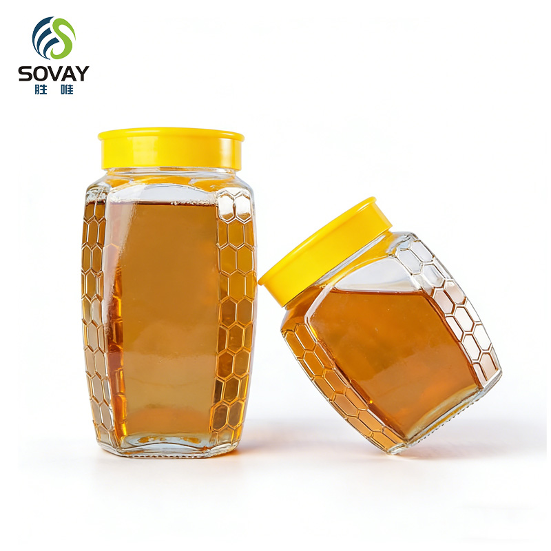 SG56N Wholesale Hexagonal Empty Glass Honey Jar New Popular Honeycomb Honey Jar with Screw Cap 380ml 500ml 730ml