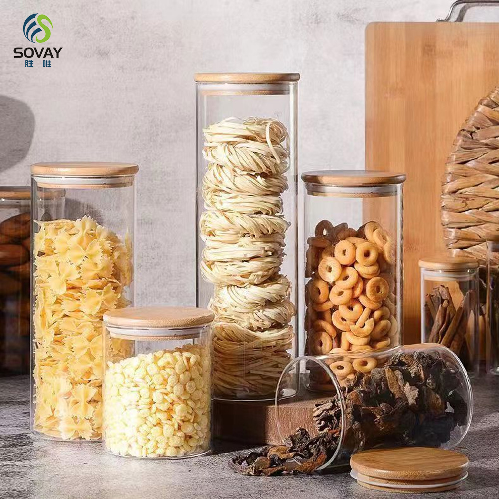 SG05 Borosilicate Glass Jars 2oz 3oz 4oz 5oz 6oz 10oz with Natural Bamboo Lid