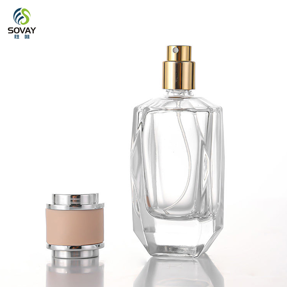SP43 Luxury 100PCS Minimum Order Elegant 30ml/50ml/100ml Irregular Clear Glass Perfume Oil Bottle Pump Sprayer Cap Carton Box OEM/ODM