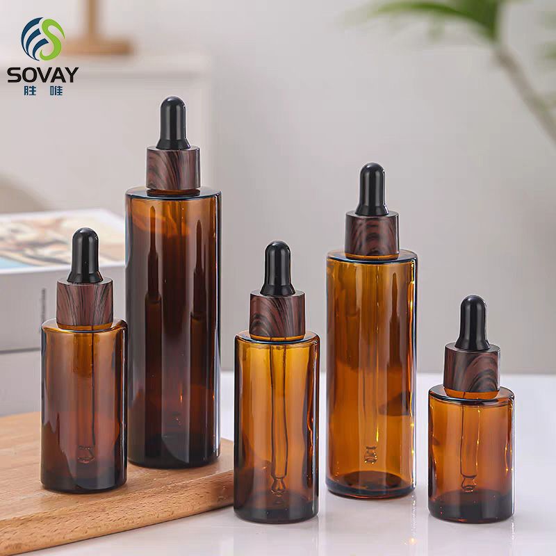 SE08 20ml 30ml 40ml 50ml 60ml 80ml 100ml Wholesale Brown Round Hand Body Amber Glass Lotion Bottle with Pump Spray