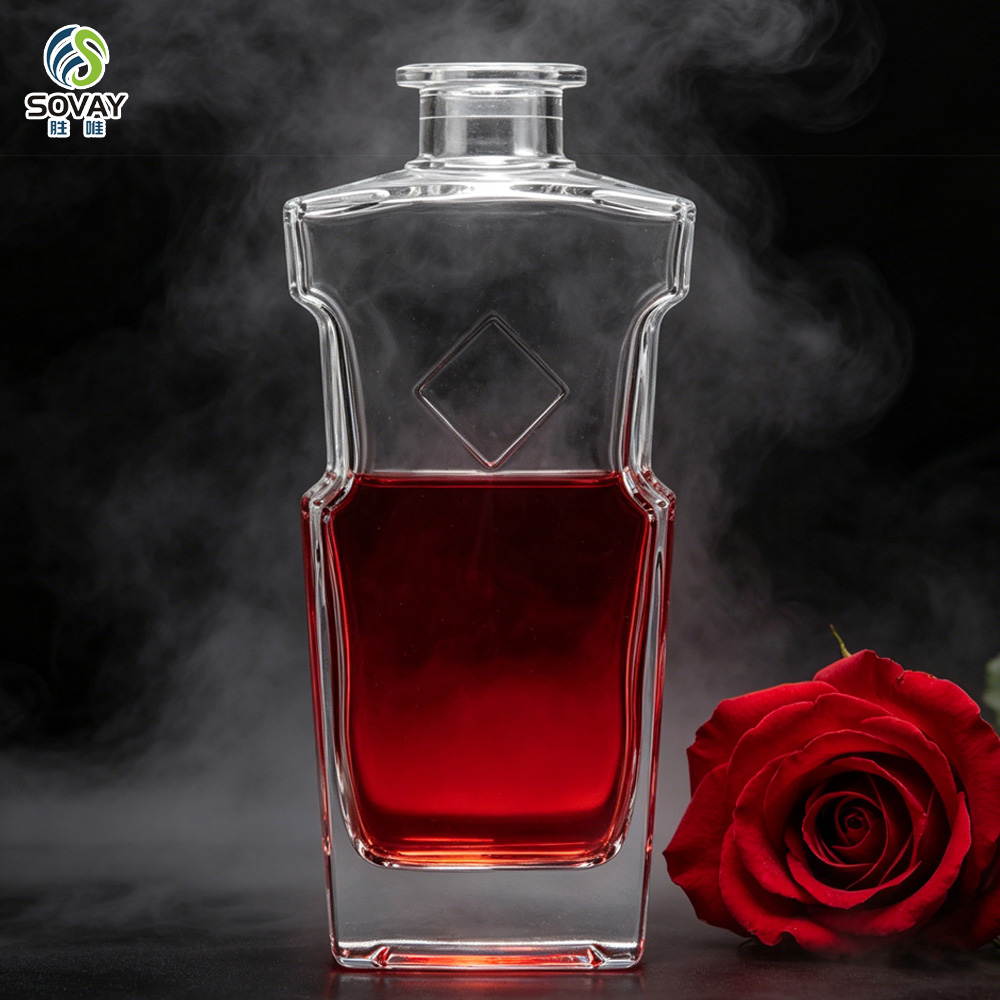 SW168 Antique Embossed Custom Logo Empty Transparent Alcohol Glass Bottle 500ml