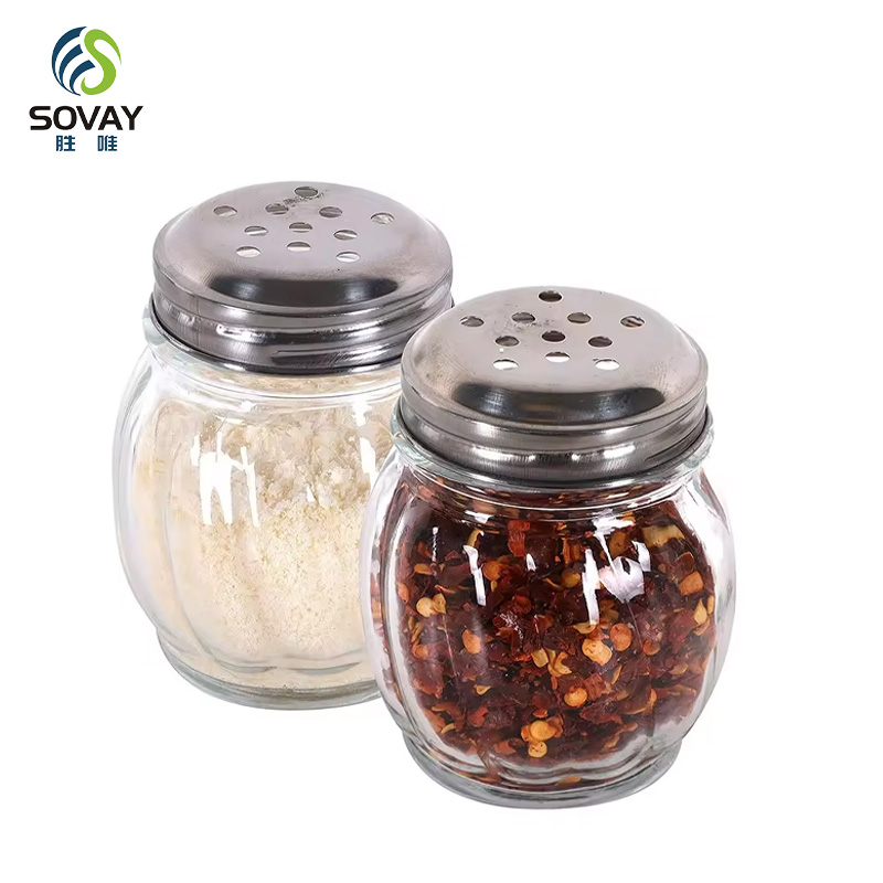 SG57N 6 Ounce Rippled Glass Spice Salt and Pepper Cheese Swirl Shaker with Perforated Top Stainless Steel Lid Restaurant Shakers