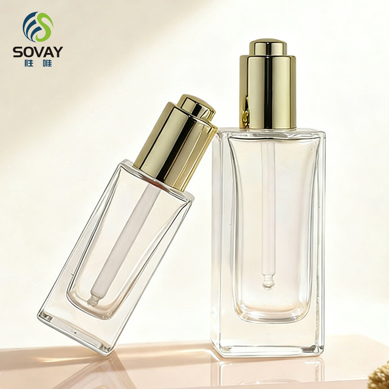 SE43-1 Luxury Guangzhou Factory Outlet Clear 5ml 10ml 15ml 20ml 30ml 50ml Transparent Flat Square Rectangle Emulsion Oil Dropper Glass Bottles
