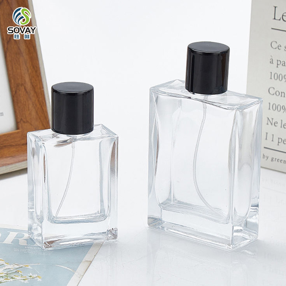 SP40 30ml 50ml 100ml Refillable Empty Square Clear Glass Perfume Atomizer Bottle Travel Perfume Spray Bottles with Wooden Cap