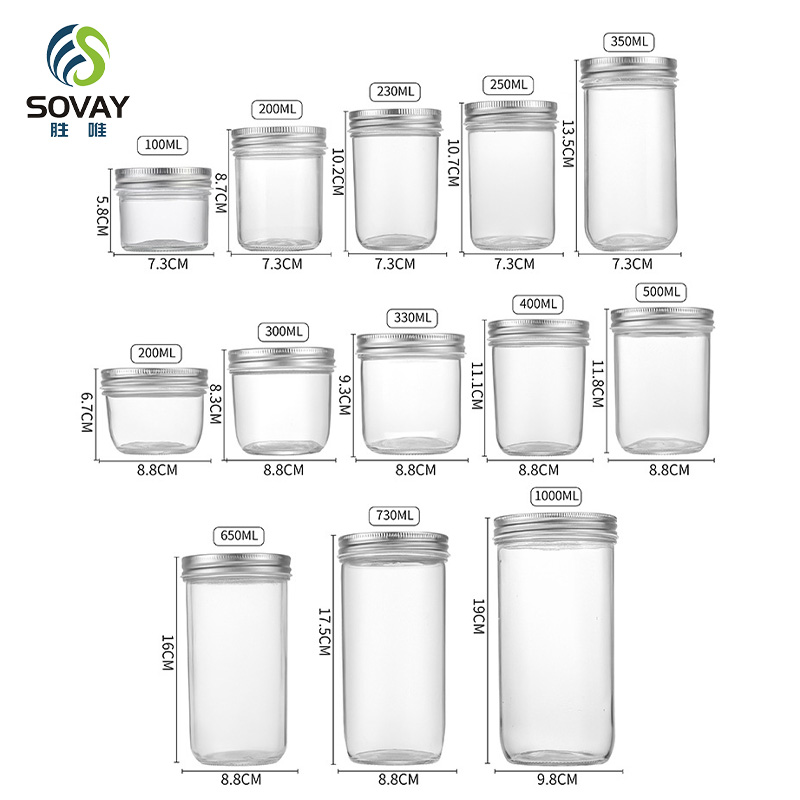 SG16 Wholesale Empty 100ml to 1000ml Wide Mouth Honey Jam Storage Glass Jar Pickle Food with Screw Cap