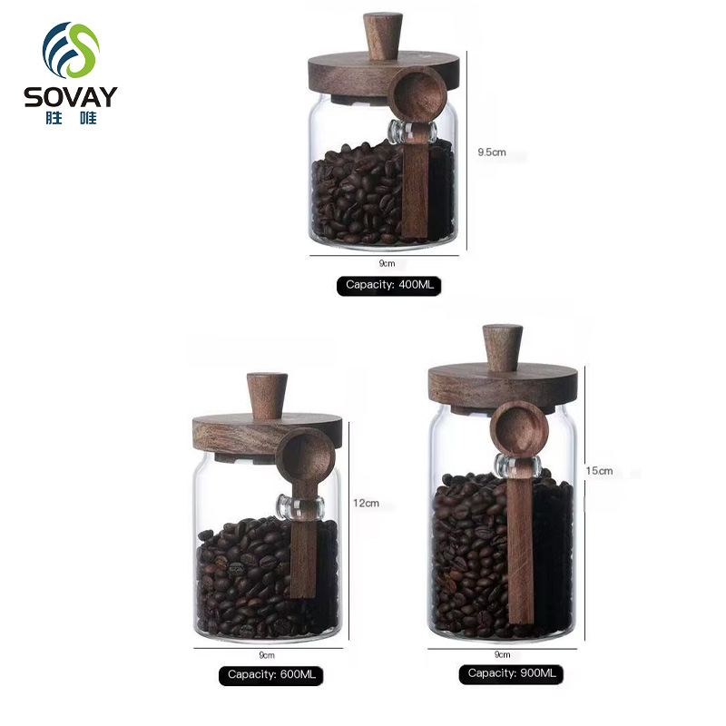 SG37N 400ml 600ml 900ml Modern Glass Sealed Storage Jar for Coffee Tea Kitchen Multigrain Snacks Condiments Cover Parties Customizable