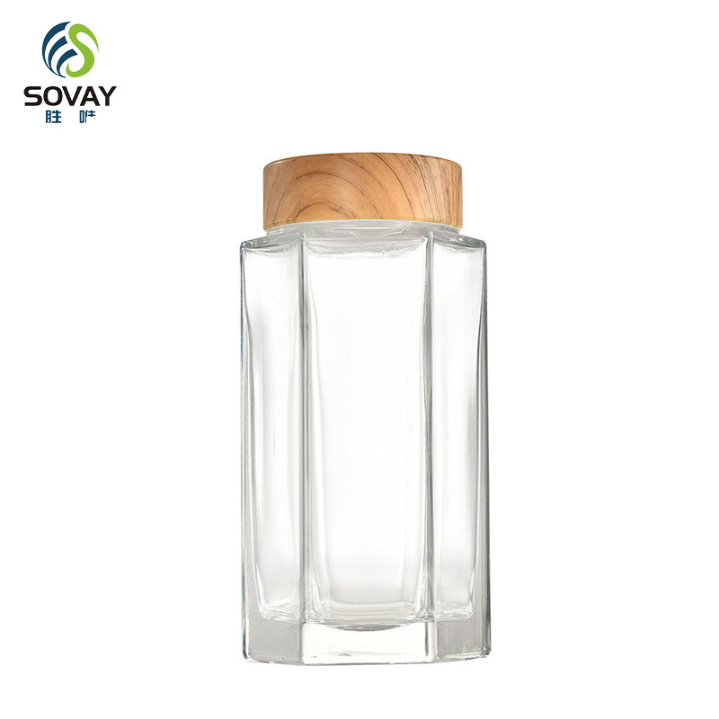 SG09 Ru Star Factory Direct Sales 50ml 180ml 280ml 360ml Empty Transparent Hexagonal Glass Jam Honey Jars with Wooden Lid