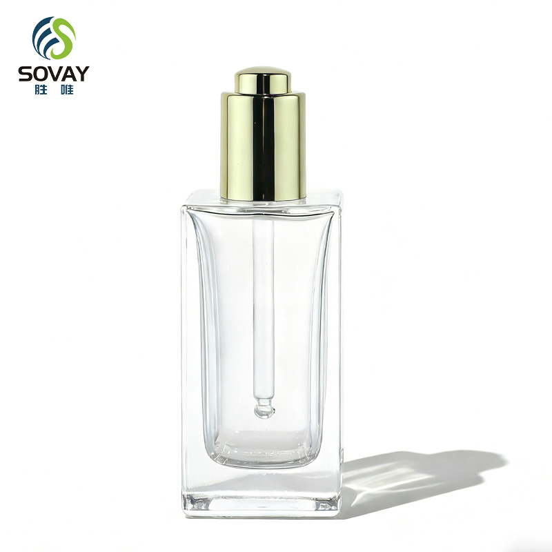 SE43-1 Luxury Guangzhou Factory Outlet Clear 5ml 10ml 15ml 20ml 30ml 50ml Transparent Flat Square Rectangle Emulsion Oil Dropper Glass Bottles