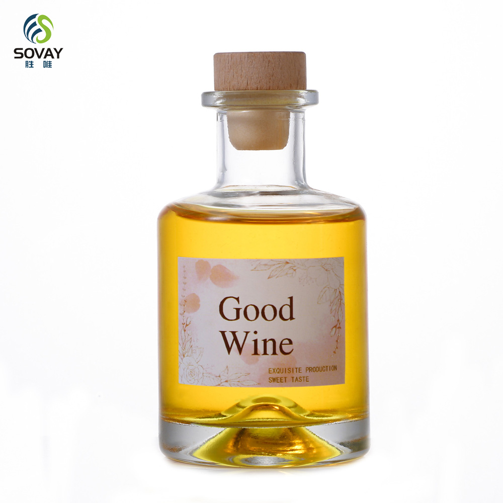 SW141N Free Sample 50ml 100ml 170ml 200ml 250ml Glass Wine Bottle for Juice Vodka Champagne Visky Whisky Liquor Bottle Mini Empty Bottle with Wood Cork
