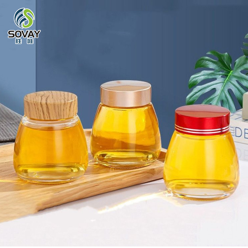 SG43N Custom Acacia Wood Lid Wide Mouth Clear Borosilicate Glass Jar with Thread Lid