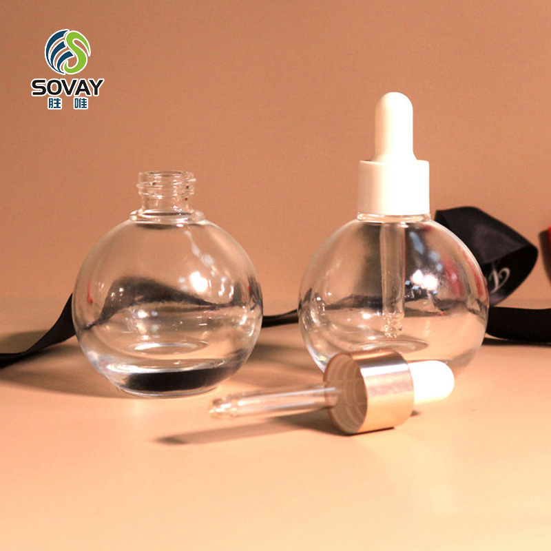 SE48N Luxury 10ml 20ml 30ml 50ml Clear Round Essential Oil Glass Dropper Bottle Serum Bottle with Gold Silver Collar Dropper Cap
