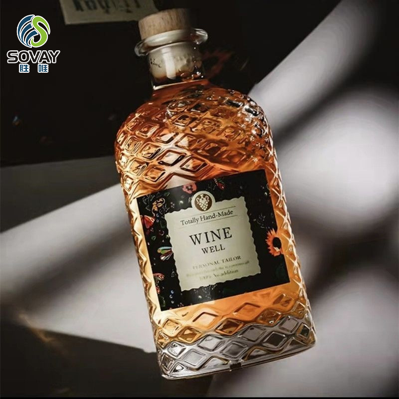 SW131N Custom Label 16oz Glass Liquor Bottle 500ml Wine Whiskey Tequila Wooden Cork-Durable Glass