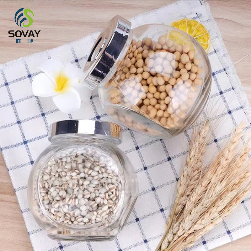 SG07 50ml 100ml 180ml 280ml 380ml 480ml 750ml Round Flat Drum Candy Food Jam Spice Herb Glass Jar with Plastic Lids