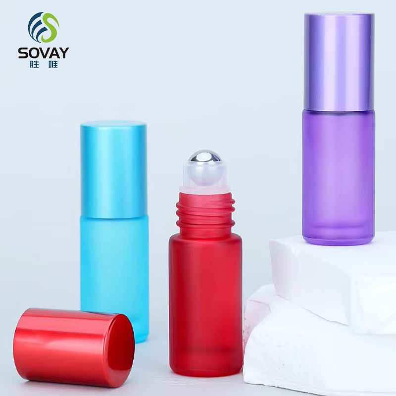 SE52N Frosted Colored Glass Roll Perfume Bottles 10ml Empty Stainless Steel Roller for Essential Oil Bottle Plastic Screen Printing