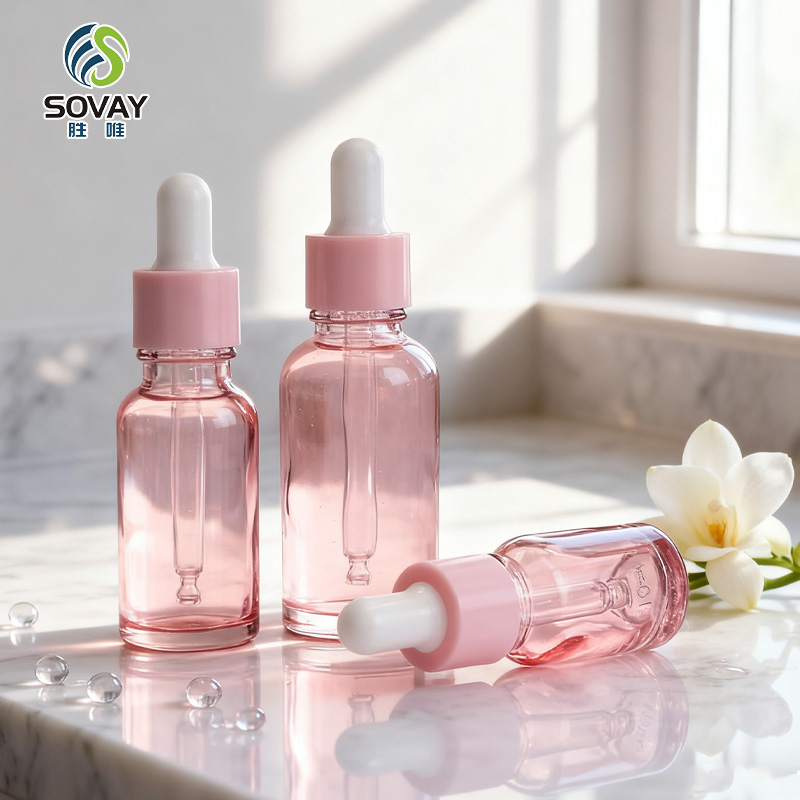 SE36N Pink Transparent Essential Oil Bottle with Rubber Tip Dropper Bottle for Cosmetics Travel Sample Dispensing Perfume Bottle