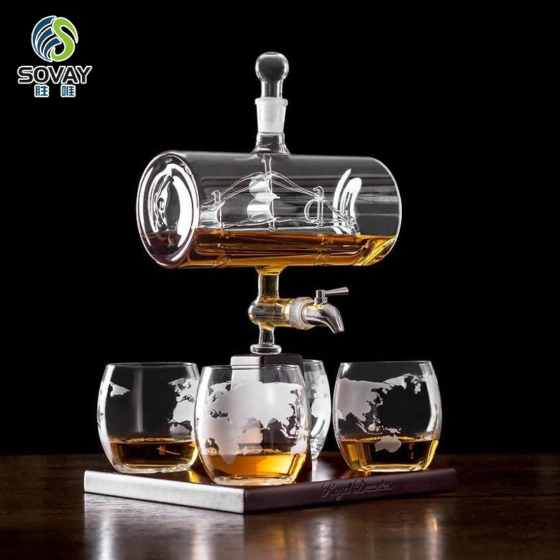 SA06N High Borosilicate 1300 Ml Glass Decanter Set with Glasses Set Barrel Decanter Set with Tumbler Glasses Bar Decanter Bar Ware
