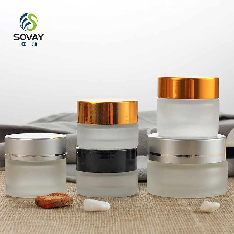 SC11N 5g 10g 15g 20g 30g 50g 60g 100g Custom Logo Empty Glass Frosted Eye Facial Skincare Cream Jars with Lid Portable Scrub Cream Cosmetics Container
