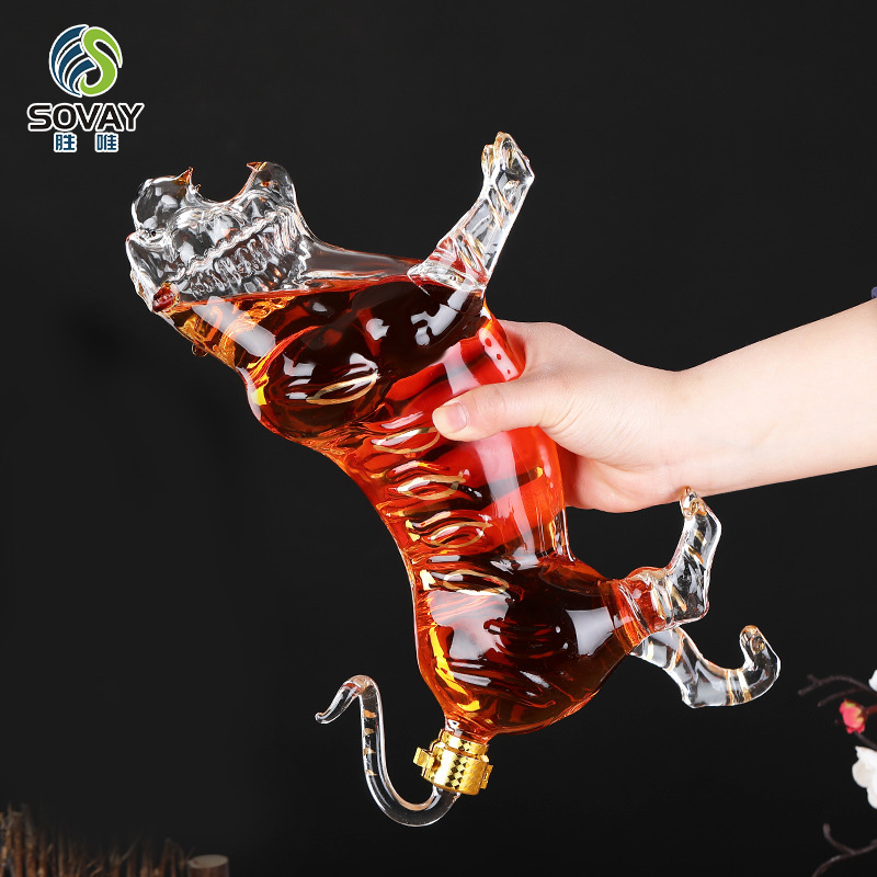 SA07N 500ml/1000ml/2500ml Handmade Zodiac Tiger Shaped Glass Bottle for Brandy / OEM Whiskey Decanter Wine Mugs Bottle