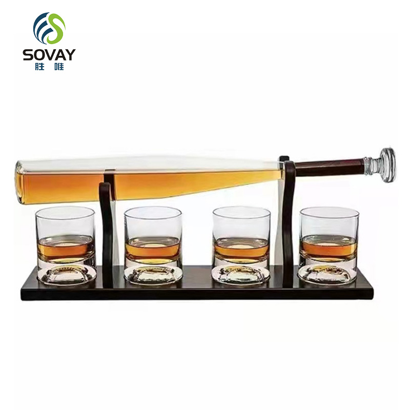 SA13N Hot Sale Whiskey Decanter Set Revolver Bottle Glass Decanter Glass Container Baseball Shaped Glass Bottle