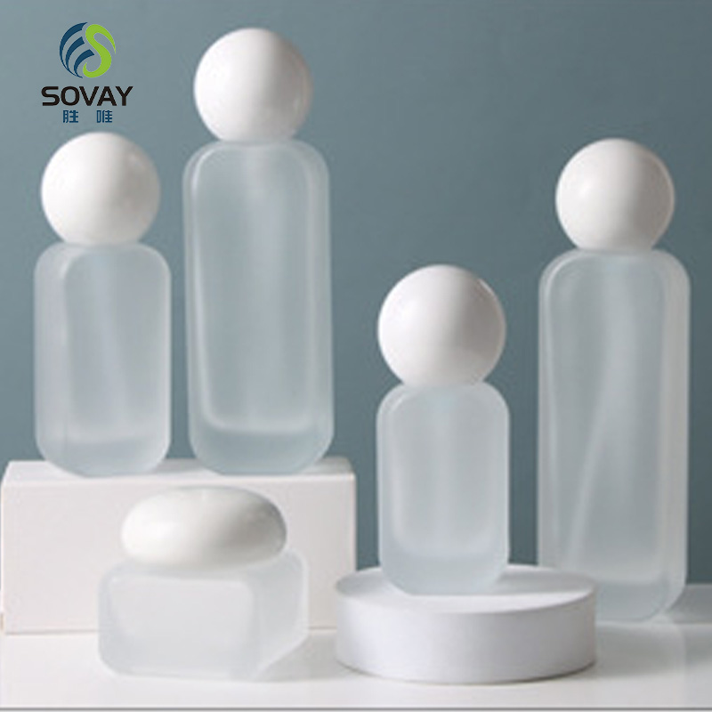 SC12N Customizable 20ml 30ml 50ml 100ml 120ml Frosted Transparent Cosmetics Glass Lotion Pump Bottle with Dropper Sealing Type