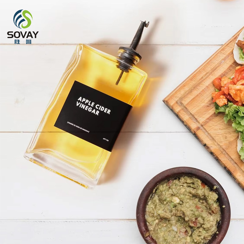 SO09N Clear Square Glass Syrup Dispenser Bottles 350ml 500ml Easy Pour Spout Plastic Cap Free Empty for Olive Oil Syrup