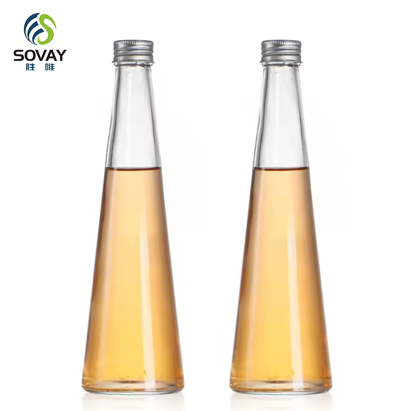 SD19 Wholesale Empty 250ML 330ML Conical Glass Drink Bottle Cold Brew Coffee Juice Glass Bottles With Aluminum Cap