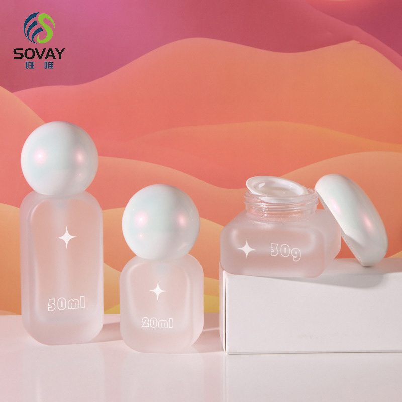 SC12N Customizable 20ml 30ml 50ml 100ml 120ml Frosted Transparent Cosmetics Glass Lotion Pump Bottle with Dropper Sealing Type