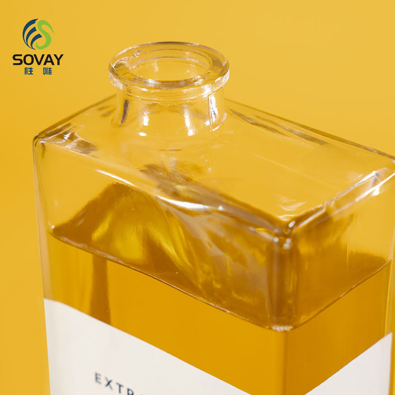 SO09N Clear Square Glass Syrup Dispenser Bottles 350ml 500ml Easy Pour Spout Plastic Cap Free Empty for Olive Oil Syrup
