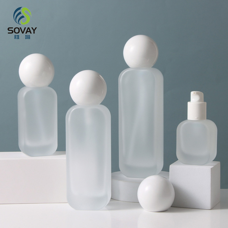 SC12N Customizable 20ml 30ml 50ml 100ml 120ml Frosted Transparent Cosmetics Glass Lotion Pump Bottle with Dropper Sealing Type