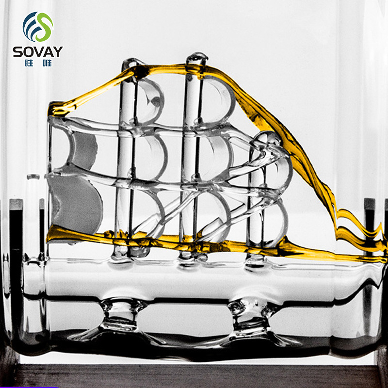 SA17N Factory Directly Sells 850ml 1000ml Cheap Unique Antique Hand Made Blown Barrel Shaped Glass Wine Decanter with Wooden Stand