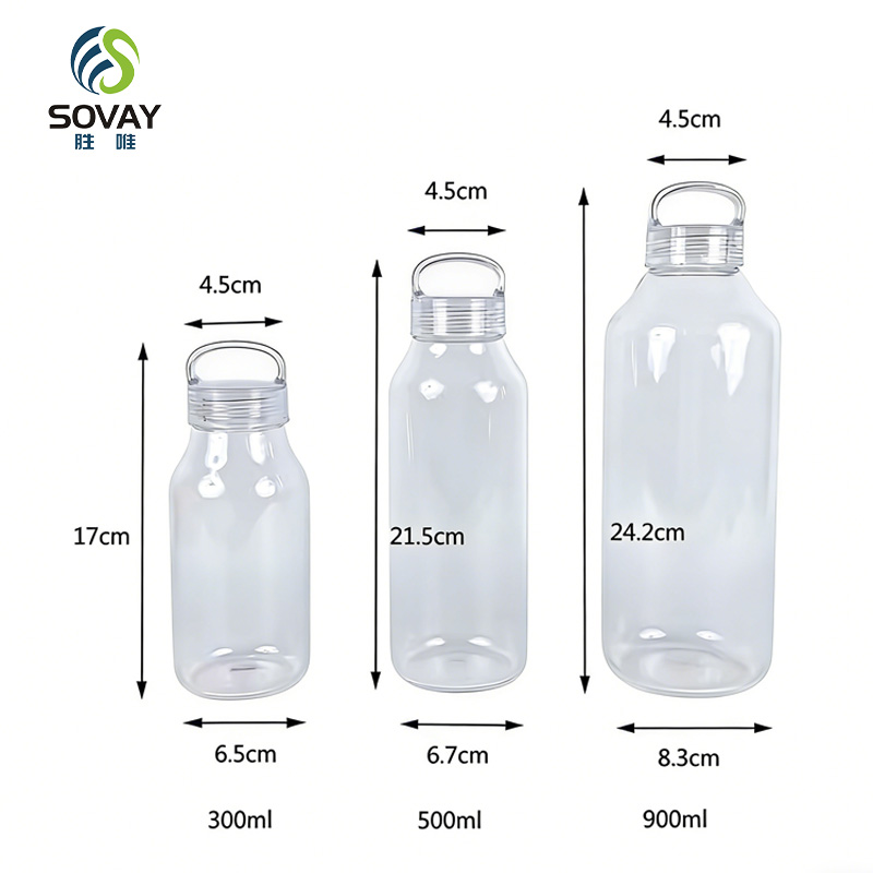 SS08N Wholesale Customized 300ml 500ml 900ml High Borosilicate Glass Water Bottle with Tritan Cork