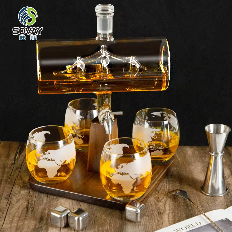 SA06N High Borosilicate 1300 Ml Glass Decanter Set with Glasses Set Barrel Decanter Set with Tumbler Glasses Bar Decanter Bar Ware